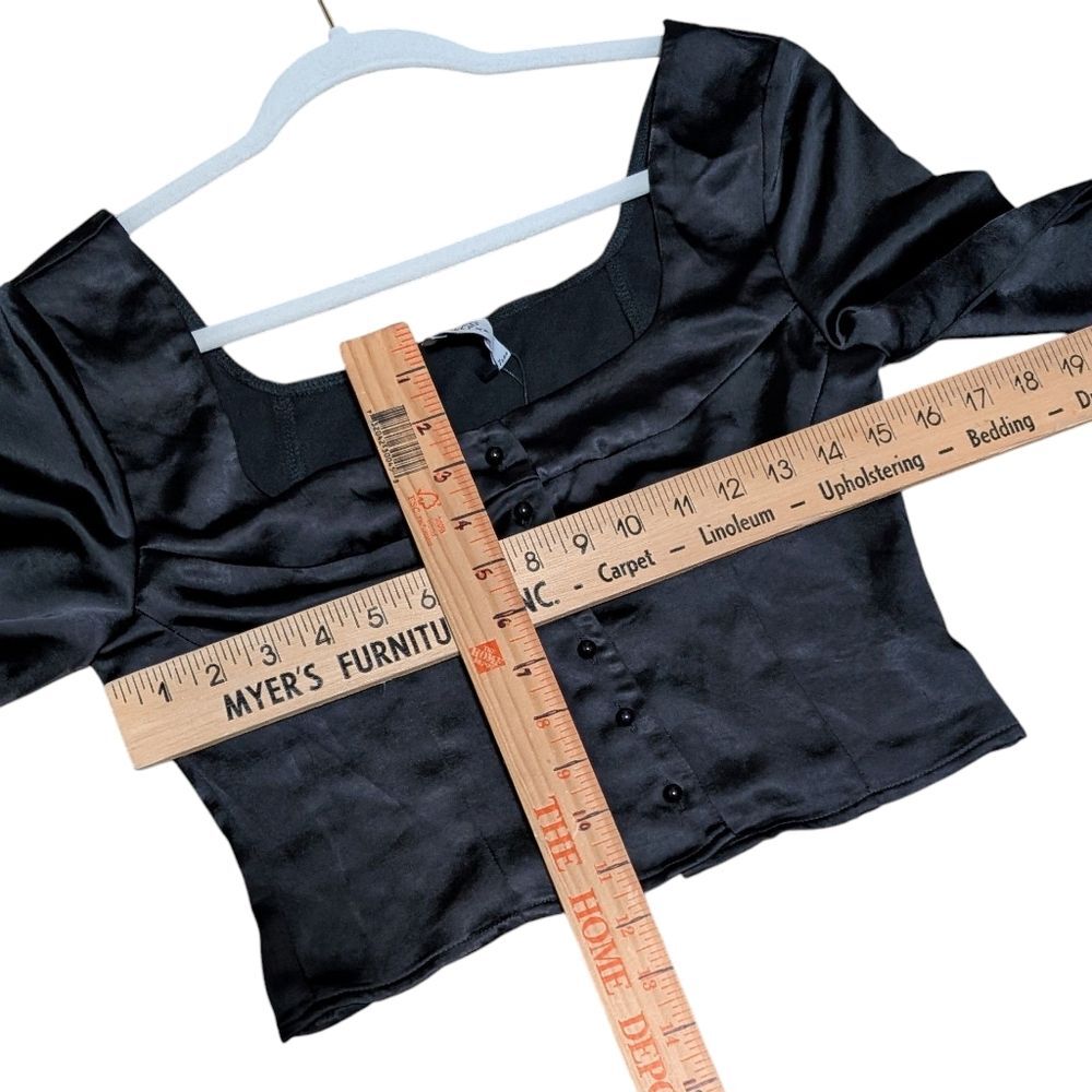 NWT Princess Polly Watch me long sleeve black crop top satin twee Coquette 4 - Picture 4 of 8